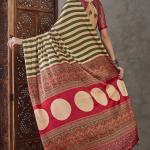 Surreptitious Green Ajrakh Printed Semi Modal Silk Saree With Pleasant Blouse Piece