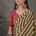 Surreptitious Green Ajrakh Printed Semi Modal Silk Saree With Pleasant Blouse Piece