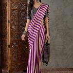 Traditional Purple Ajrakh Printed Semi Modal Silk Saree With Fancifull Blouse Piece