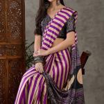 Traditional Purple Ajrakh Printed Semi Modal Silk Saree With Fancifull Blouse Piece