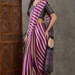 Traditional Purple Ajrakh Printed Semi Modal Silk Saree With Fancifull Blouse Piece