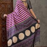 Traditional Purple Ajrakh Printed Semi Modal Silk Saree With Fancifull Blouse Piece
