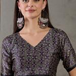 Traditional Purple Ajrakh Printed Semi Modal Silk Saree With Fancifull Blouse Piece