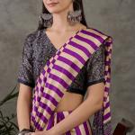 Traditional Purple Ajrakh Printed Semi Modal Silk Saree With Fancifull Blouse Piece