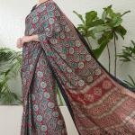 Enthralling Maroon Ajrakh Printed Semi Modal Silk Saree With Demesne Blouse Piece