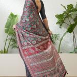 Enthralling Maroon Ajrakh Printed Semi Modal Silk Saree With Demesne Blouse Piece