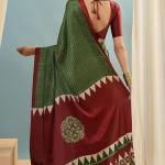 Transcendent Dark Green Ajrakh Printed Semi Modal Silk Saree With Winsome Blouse Piece