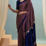 Extraordinary Wine Ajrakh Printed Semi Modal Silk Saree With Gorgeous Blouse Piece