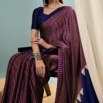 Extraordinary Wine Ajrakh Printed Semi Modal Silk Saree With Gorgeous Blouse Piece