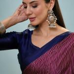 Extraordinary Wine Ajrakh Printed Semi Modal Silk Saree With Gorgeous Blouse Piece
