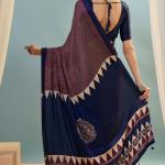 Extraordinary Wine Ajrakh Printed Semi Modal Silk Saree With Gorgeous Blouse Piece