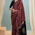 Enthralling Maroon Ajrakh Printed Semi Modal Silk Saree With Desuetude Blouse Piece