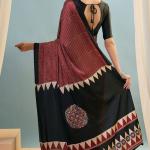 Enthralling Maroon Ajrakh Printed Semi Modal Silk Saree With Desuetude Blouse Piece