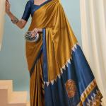 Flattering Mustard Ajrakh Printed Semi Modal Silk Saree With Beautiful Blouse Piece