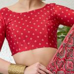 Exuberant Maroon Ajrakh Printed Semi Modal Silk Saree With Glittering Blouse Piece