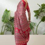 Exuberant Maroon Ajrakh Printed Semi Modal Silk Saree With Glittering Blouse Piece