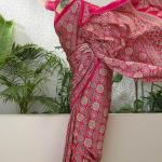 Snazzy Dark Pink Ajrakh Printed Semi Modal Silk Saree With Serendipity Blouse Piece