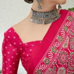 Snazzy Dark Pink Ajrakh Printed Semi Modal Silk Saree With Serendipity Blouse Piece