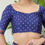 Sumptuous Navy Blue Ajrakh Printed Semi Modal Silk Saree With Stunning Blouse Piece