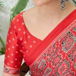 Sempiternal Red Ajrakh Printed Semi Modal Silk Saree With Innovative Blouse Piece