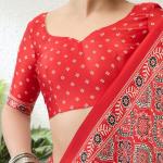 Sempiternal Red Ajrakh Printed Semi Modal Silk Saree With Innovative Blouse Piece