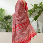 Sempiternal Red Ajrakh Printed Semi Modal Silk Saree With Innovative Blouse Piece