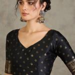 Pulsating Off White Ajrakh Printed Semi Modal Silk Saree With Forbearance Blouse Piece