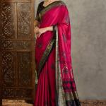Surpassing Dark Pink Ajrakh Printed Semi Modal Silk Saree With Imaginative Blouse Piece