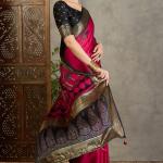 Surpassing Dark Pink Ajrakh Printed Semi Modal Silk Saree With Imaginative Blouse Piece
