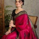 Surpassing Dark Pink Ajrakh Printed Semi Modal Silk Saree With Imaginative Blouse Piece