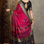 Surpassing Dark Pink Ajrakh Printed Semi Modal Silk Saree With Imaginative Blouse Piece