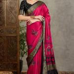 Surpassing Dark Pink Ajrakh Printed Semi Modal Silk Saree With Imaginative Blouse Piece