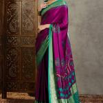 Snappy Purple Ajrakh Printed Semi Modal Silk Saree With Glorious Blouse Piece