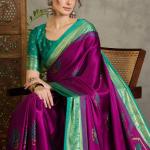 Snappy Purple Ajrakh Printed Semi Modal Silk Saree With Glorious Blouse Piece