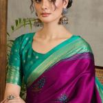 Snappy Purple Ajrakh Printed Semi Modal Silk Saree With Glorious Blouse Piece