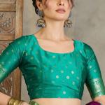 Snappy Purple Ajrakh Printed Semi Modal Silk Saree With Glorious Blouse Piece
