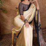 Panoply Off White Ajrakh Printed Semi Modal Silk Saree With Refreshing Blouse Piece