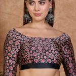 Panoply Off White Ajrakh Printed Semi Modal Silk Saree With Refreshing Blouse Piece