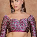Twirling Off White Ajrakh Printed Semi Modal Silk Saree With Piquant Blouse Piece