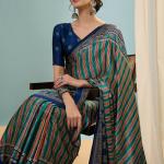 Sonorous Dark Green Ajrakh Printed Semi Modal Silk Saree With Breathtaking Blouse Piece