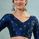 Sonorous Dark Green Ajrakh Printed Semi Modal Silk Saree With Breathtaking Blouse Piece