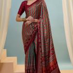 Enigmatic Red Ajrakh Printed Semi Modal Silk Saree With Blissful Blouse Piece