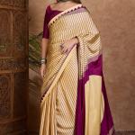Pleasurable Beige Ajrakh Printed Semi Modal Silk Saree With Profuse Blouse Piece
