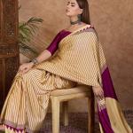 Pleasurable Beige Ajrakh Printed Semi Modal Silk Saree With Profuse Blouse Piece