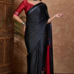 Palimpsest Black Ajrakh Printed Semi Modal Silk Saree With Lovely Blouse Piece