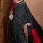 Palimpsest Black Ajrakh Printed Semi Modal Silk Saree With Lovely Blouse Piece