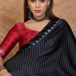 Palimpsest Black Ajrakh Printed Semi Modal Silk Saree With Lovely Blouse Piece