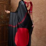 Palimpsest Black Ajrakh Printed Semi Modal Silk Saree With Lovely Blouse Piece