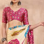 Glowing Beige Ajrakh Printed Semi Modal Silk Saree With Breathtaking Blouse Piece