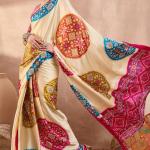 Glowing Beige Ajrakh Printed Semi Modal Silk Saree With Breathtaking Blouse Piece